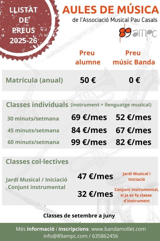 Tarifes Aules AMPC 2025-26